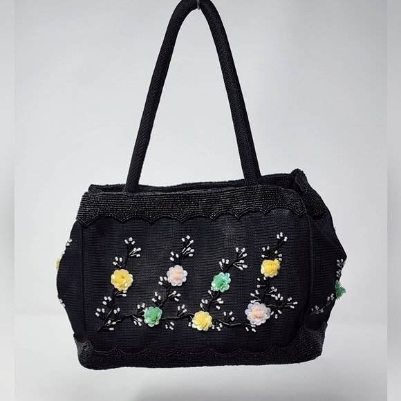 Jpa- Nima‎ Vintage Black Beaded Sequin Floral Handbag Made In Vietnam - Picture 1 of 10